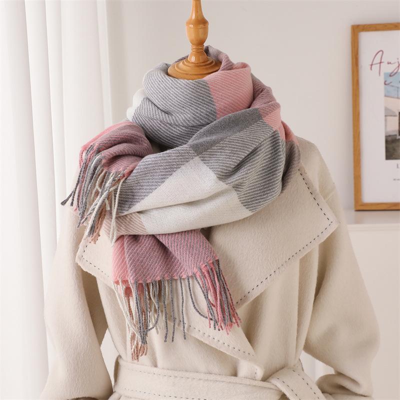 Minimalist High-end Plaid, Warm In Autumn and Winter, Cold Scarf Shawl, Commuting Versatile Couple, Fringed Imitation Cashmere Scarf