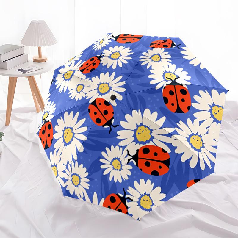 1pc Ladybug Daisy Automatic Open/Close Umbrella Compact Folding Umbrella, All-Season Portable Umbrella for Women/Men F1124023