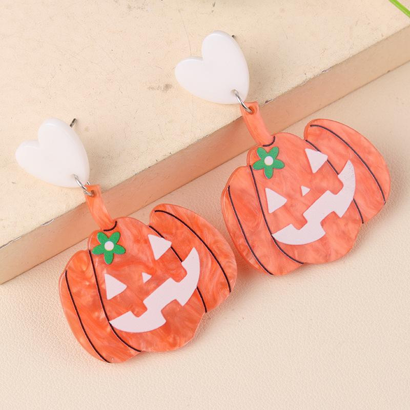 Fancy Acrylic Halloween Skull Pumpkin Stud Earrings for Women Female Gothic Big Dangle Jewelry Party Pierced Ghost Ear Drop Gift