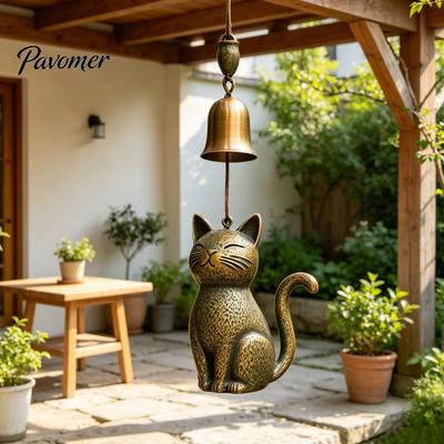 Glücksbringendes Geschenk zum Geburtstag Metallkatze Windspiel, Einzigartige Gartendekoration, Außenstatue Klingeln Exquisite Türhängeornamente Liebhaber, Windspiele Glocke