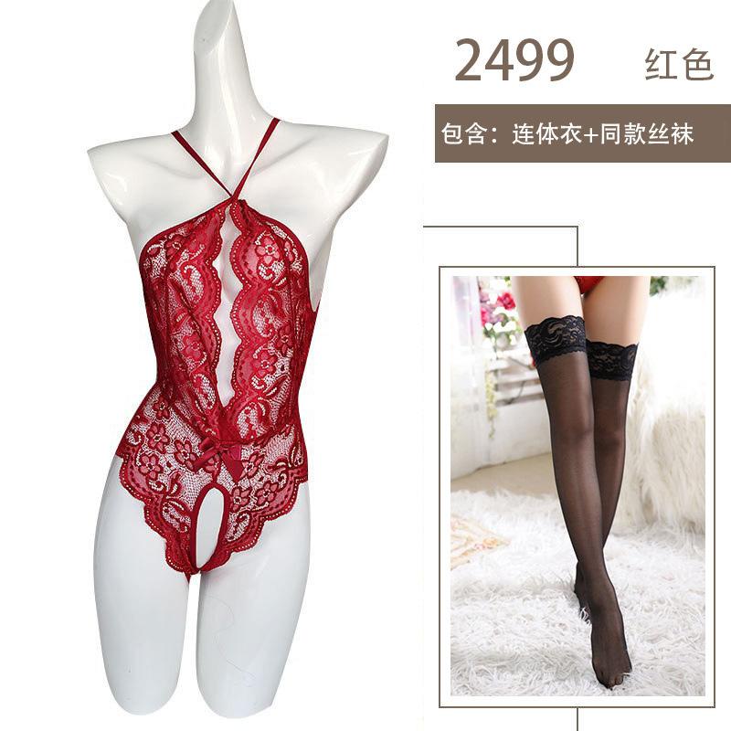 Sexy Hollow Breast Perspective Sex Underwear Pearl Breast Large Lace Open Door No-Take-Off onesie
