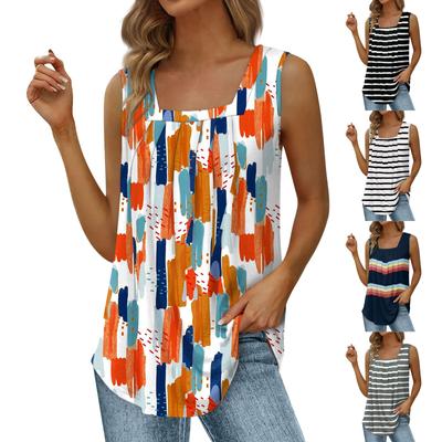 Women's Fashion Sexy Pleated Square Neck Color Sleeveless Vest Top