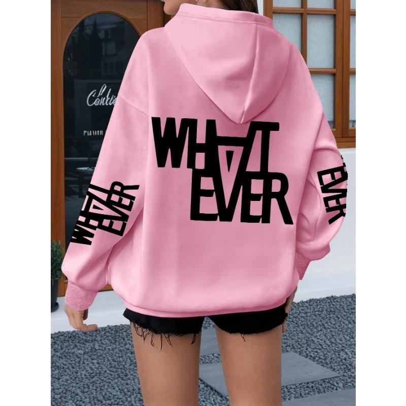 Street Style Casual English Slogan Printed Hoodie, Minimalist Black And White Bold Letter Breathable Everyday Versatile Loose Hooded Top