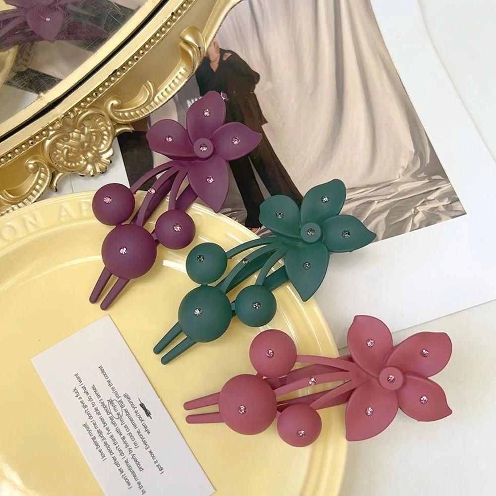 Acrylic Rhinestones Flower Hairpin Matte Hair Accessories Fashion Frosted Flower Hair Clips  Girls