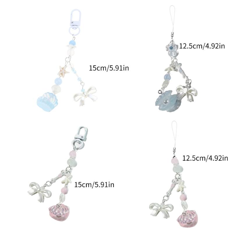 Cute Shell Bowknot Bead Keychain Pendant Lovely Hanging Decorations Keyring Charm for Purse Bag Backpack Handbag