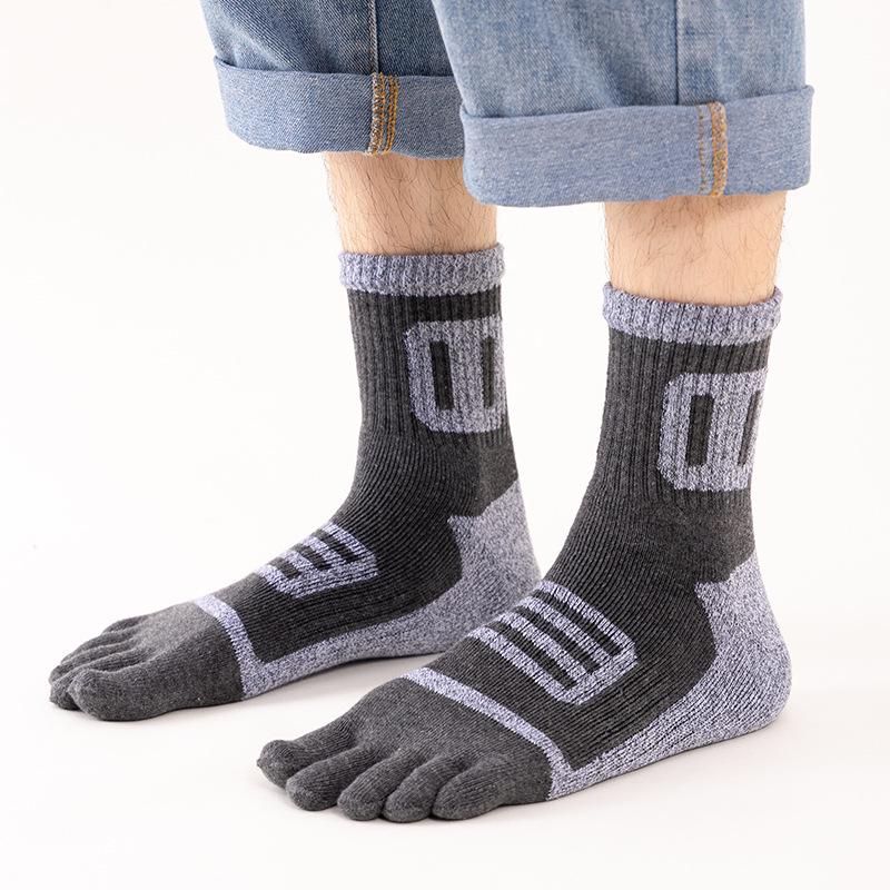 10 Pairs: Men's Five-Toe Cotton Socks - Autumn/Winter, Thick Warm Terry, Breathable, Towel Bottom, Split-Toe Design with Free Shipping.