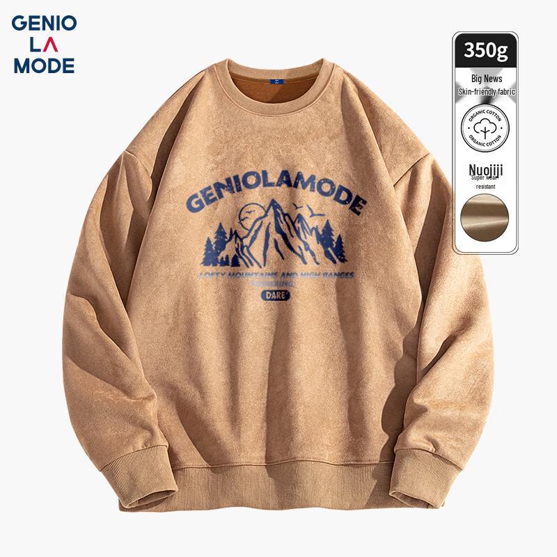 GENIOLAMODE Men's Suede Fleece Crew Neck Sweatshirt