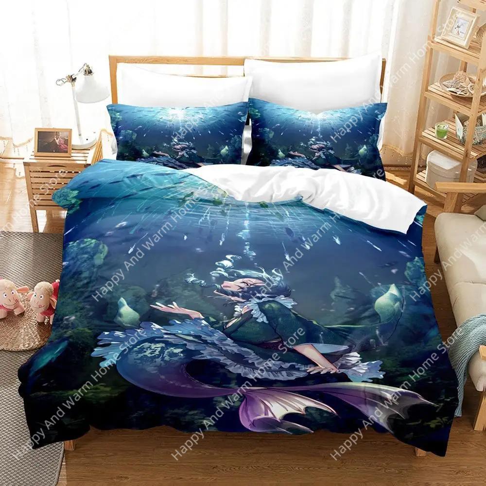 3D Print Anime Wakasagihime (Touhou) Beding Set Single Twin Ful Quen King-Sized Dimensionsd Dimensions Bed Linen Set Aldult Young Boys Bedrom Soft