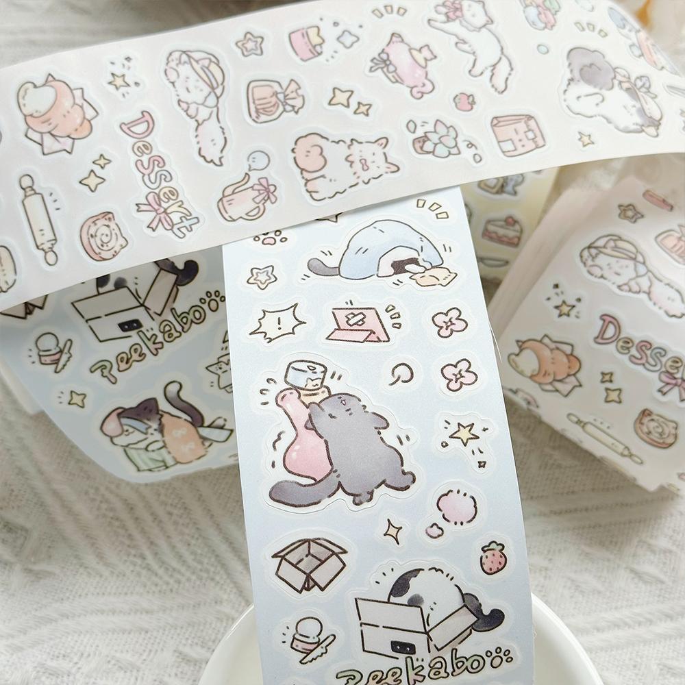 Mr. Paper, 4 Styles, Flash Film Die-cutting Tape, Cute Cat Cartoon Stickers DIY Collage Decoration Illustration Sticker Tape