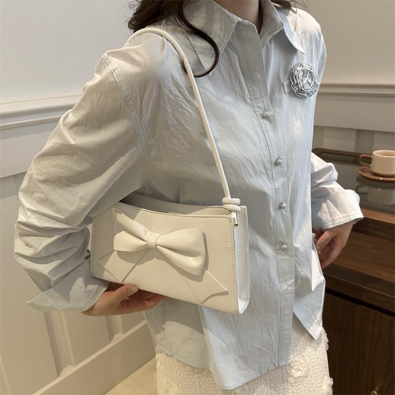 Sophisticated Bowknot Handbag For Women 2024 Summer Street Style Medium Crossbody Bag In Pu Leather