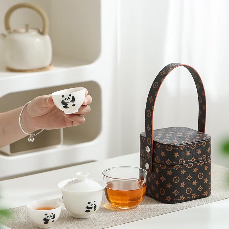 LISM Mutton-Fat Jade Ceramic Portable Travel Tea Set