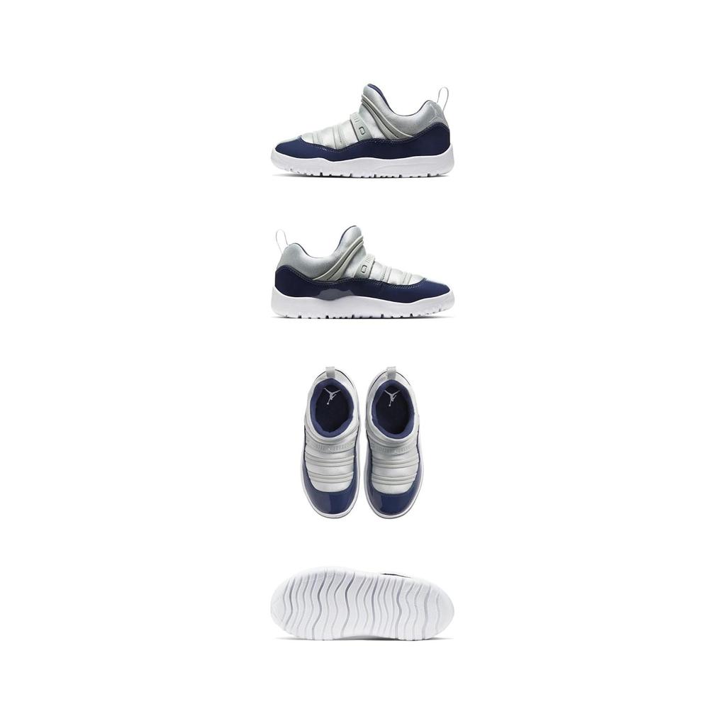 Jordan Air Jordan 11 Retro Little Fle Low top Children's Basketball Shoes Blue Silver Children Aged 3 7 Years Old BQ7101-007