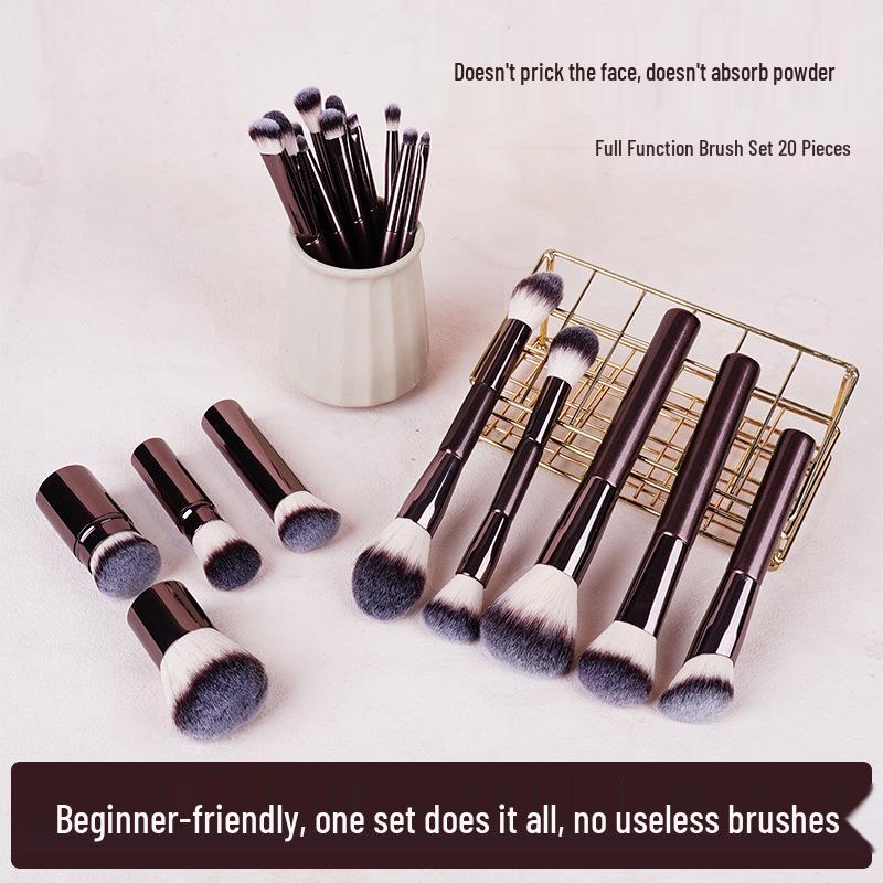 20-Piece Makeup Brush Set: Powder, Blush, Foundation, Eyeshadow, Concealer, Lip Brushes