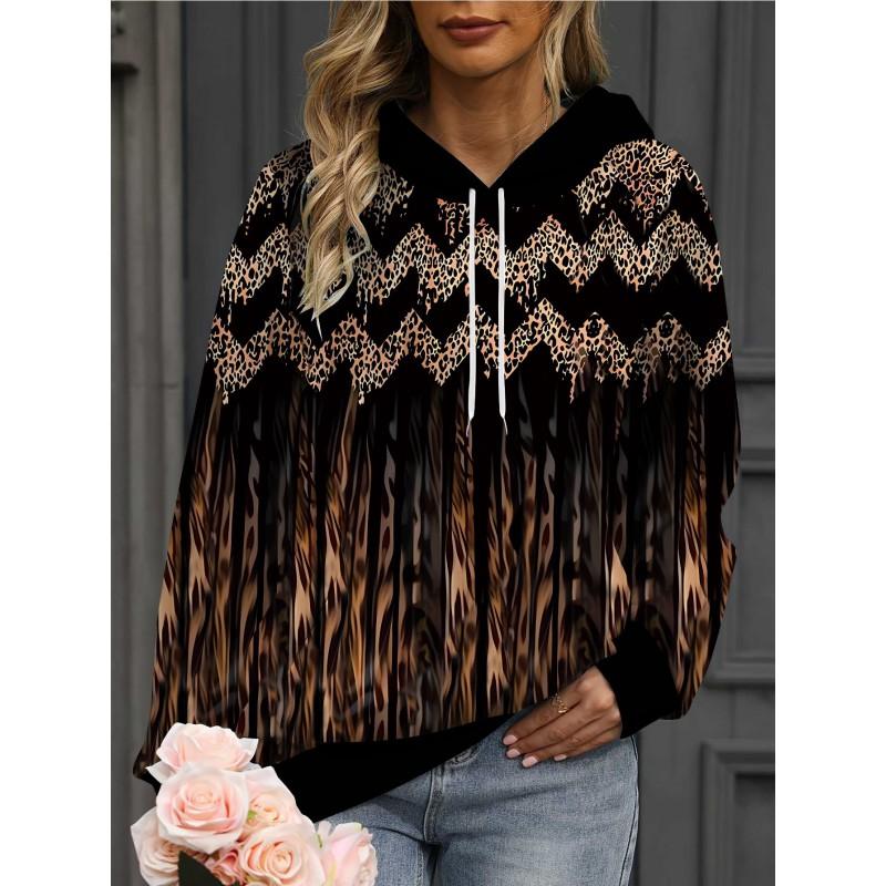 Womens Oversized Hooded Sweatshirt With 3D Print Soft Cotton Blend Long Sleeve Pullover Casual Wear