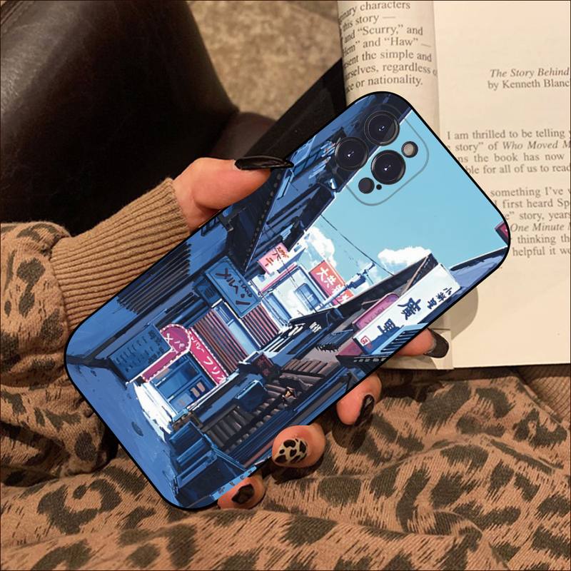 Anime Handmålat Huslandskap Mobilskal För Iphone 8 7 6 6s Plus X Se 2020 Xr Xs 14 11 12 13 Mini Pro Max Mobilskal