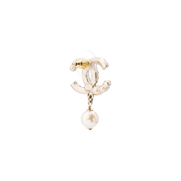 Chanel Double C Pearl Pendant Metal Earrings Women Earrings Gold Pearl-White AB5737-B04938-NB264