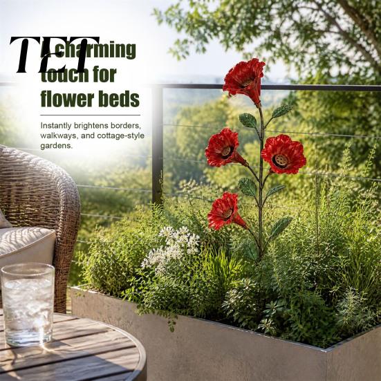 Hanging Bird Waterer for Patio Red Flower Hummingbird Feeder with Ground Stake, Metal Feeder, Backyard Wildlife Watering Station Outdoor Yard