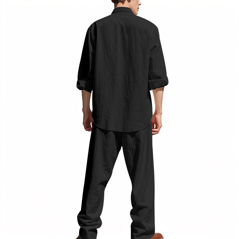 Men's All-season Linen Casual Two-piece Set: Loose-fitting, Comfortable and Breathable, Long-sleeved Top and Trousers