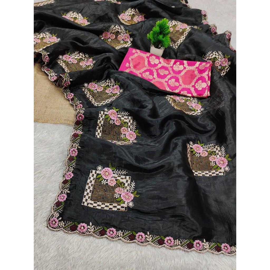 Beautiful Floral Embroidery all Over The Saree