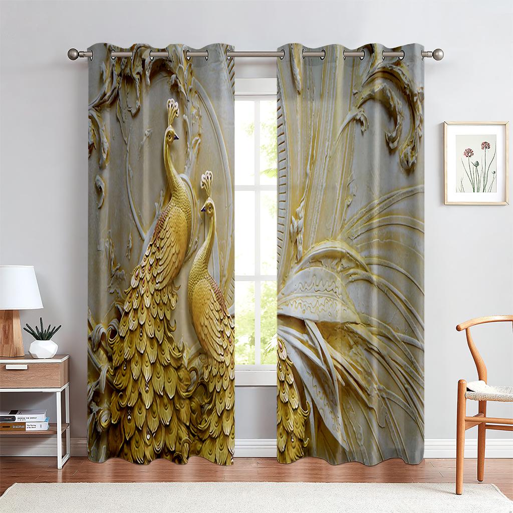 Chinese Style Retro Curtains Animal Peacock Pattern Living Room Bedroom Decorative Home Decoration Curtain Set Of 2 Made Polyester With Rod Pocket