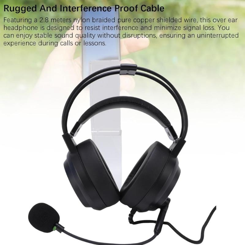 Over Ear Headphones With Interferences Resistant Cable Double Headband Sound Decoding For Online Learning