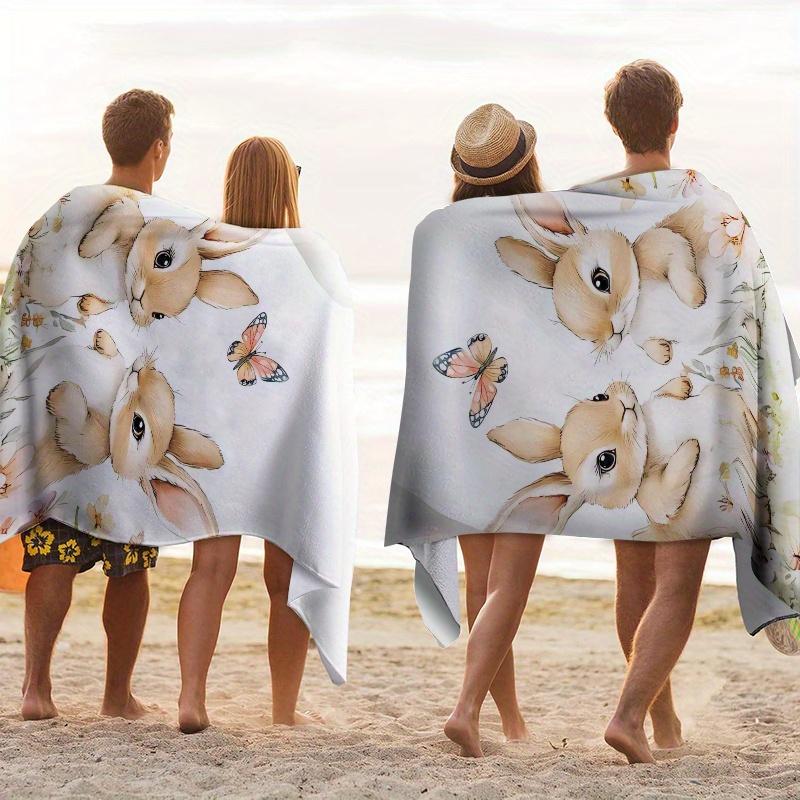 Easter Bunny Beach Towel -Soft, Lightweight, Cute Bunny Design, Great for Travel, Swimming, Yoga, Camping - Easter Themed Design