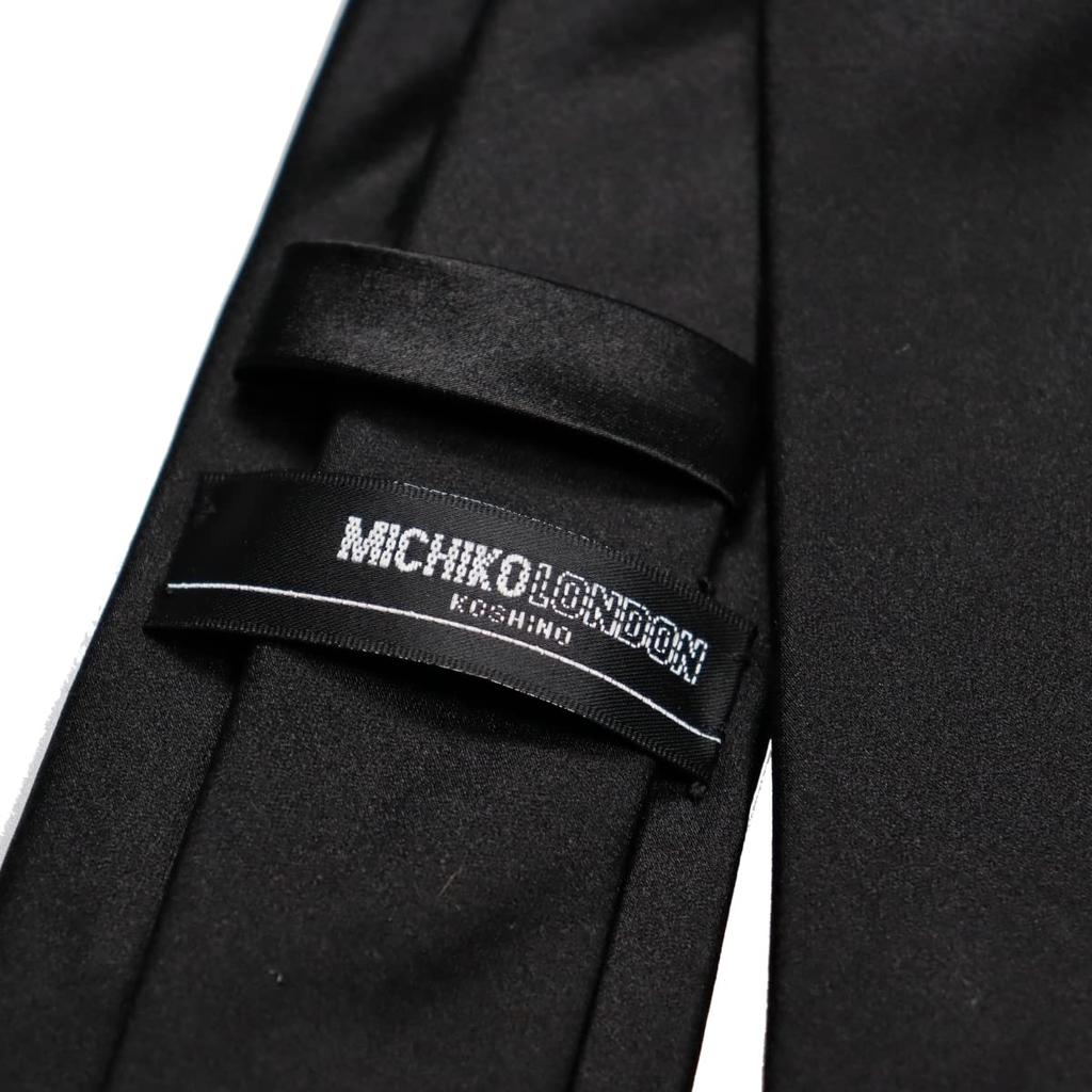 [Michiko London] KOSHINO Black Tie, Formal, Black, Ceremonial, Funeral, Memorial Service, Brand, Satin Weave, Plain, Slim Tie, 7cm, Silk Blend,