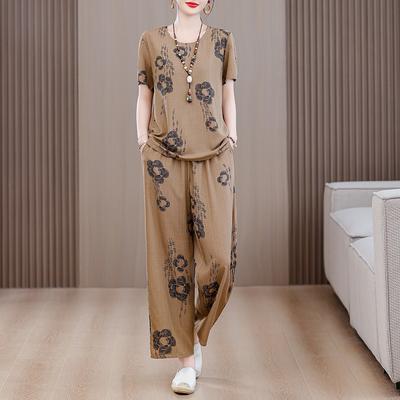 Summer Sets for Women 2 Pieces Plus Size Loose Elegant High Waist Pants Sets Vintage Middle Aged Women's Clothing