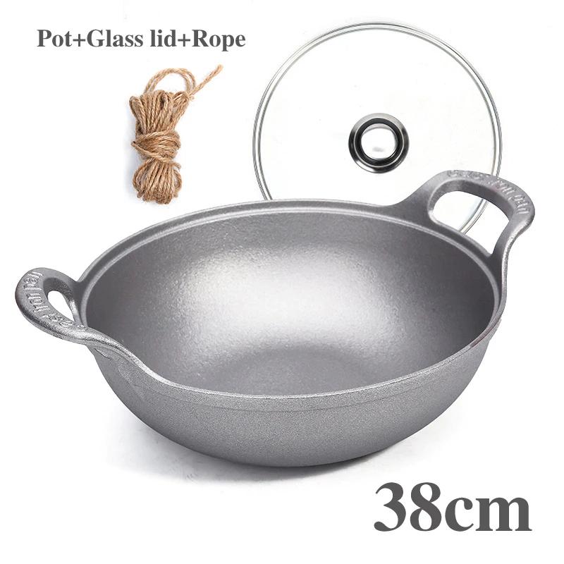 Old style iron pot Uncoated fryer Stew pot Frying pan Non stick pot Flat bottomed induction cooker gas universal boiler wok  pan