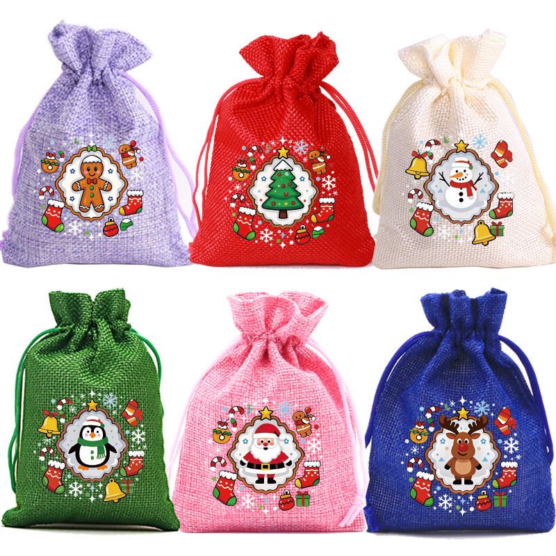 Jute-Style Christmas Gift Bag with Drawstring Closure - Small Candy & Apple Storage
