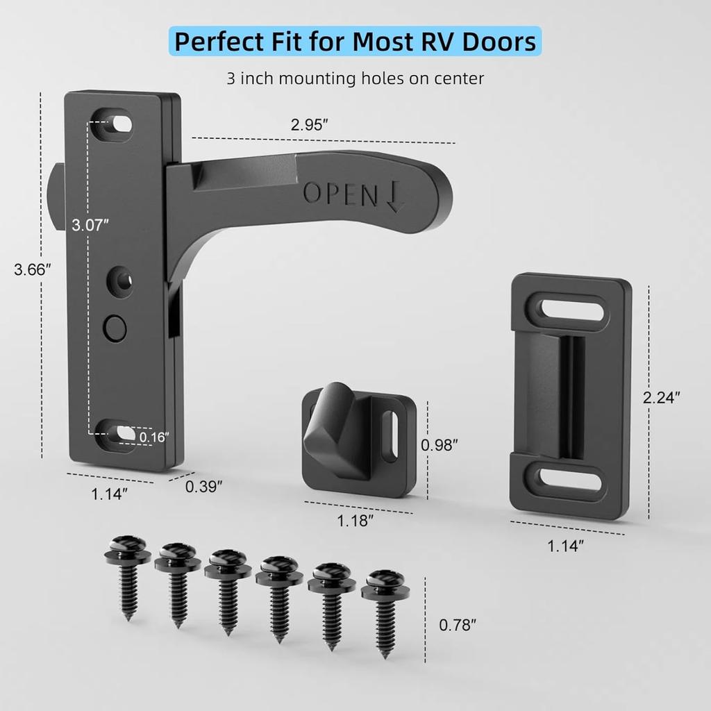 Aluminum RV Screen Door Latch Handle Replacement Kit (Right Hand) Metal Camper Travel Trailer Motorhome Entry Parts For Passenger Side