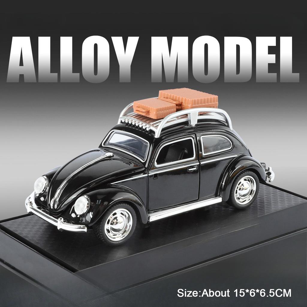 1:32 Scale T1 Beetle Miniature Model Alloy Diecast Toys Car Doors Opened Sound Light Pull Back Vehices Children's Birthday Gifts