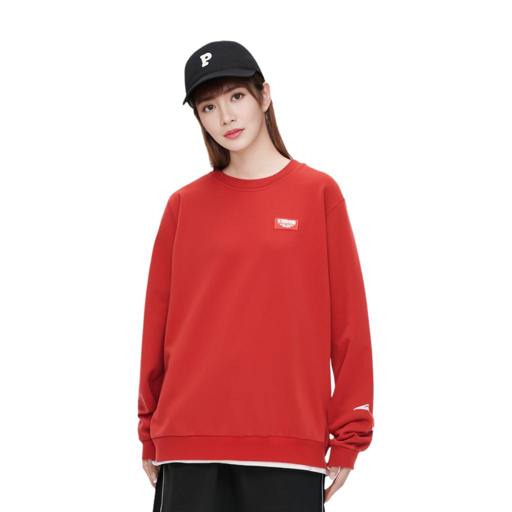 Anta Outdoor Series Plus Velvet Loose Fit Sports Crew Neck Sweatshirt Women Tops Red 162146709-2