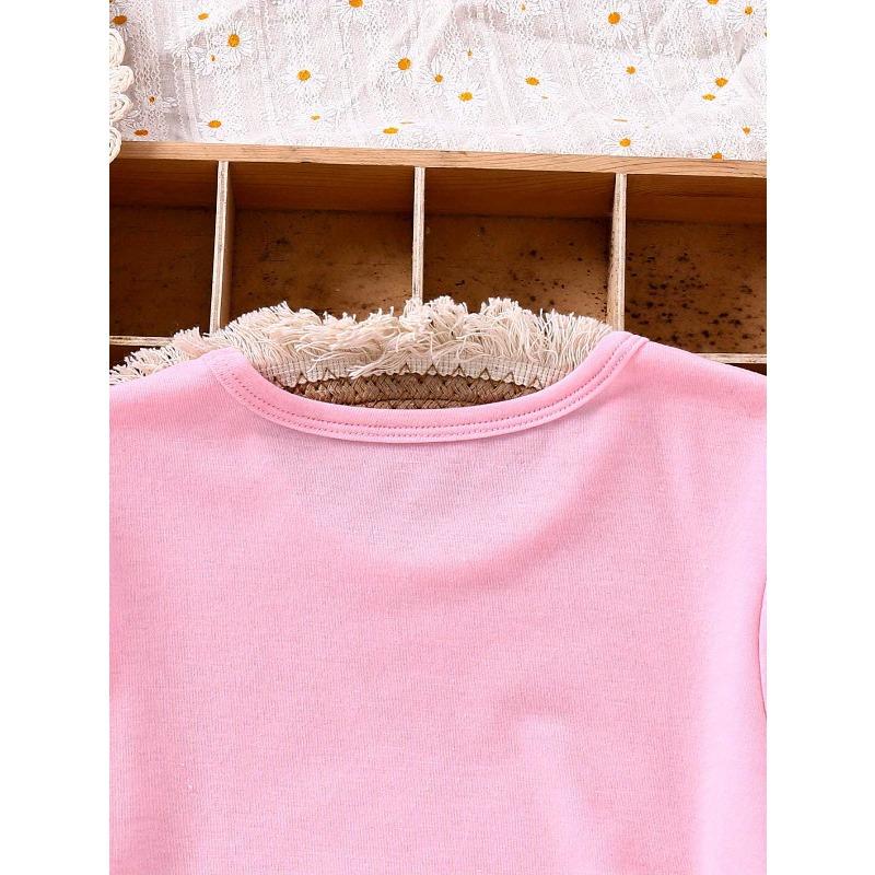 European Size Childrens Crew-neck Short-sleeved T-shirt with Bowknot Pattern Print