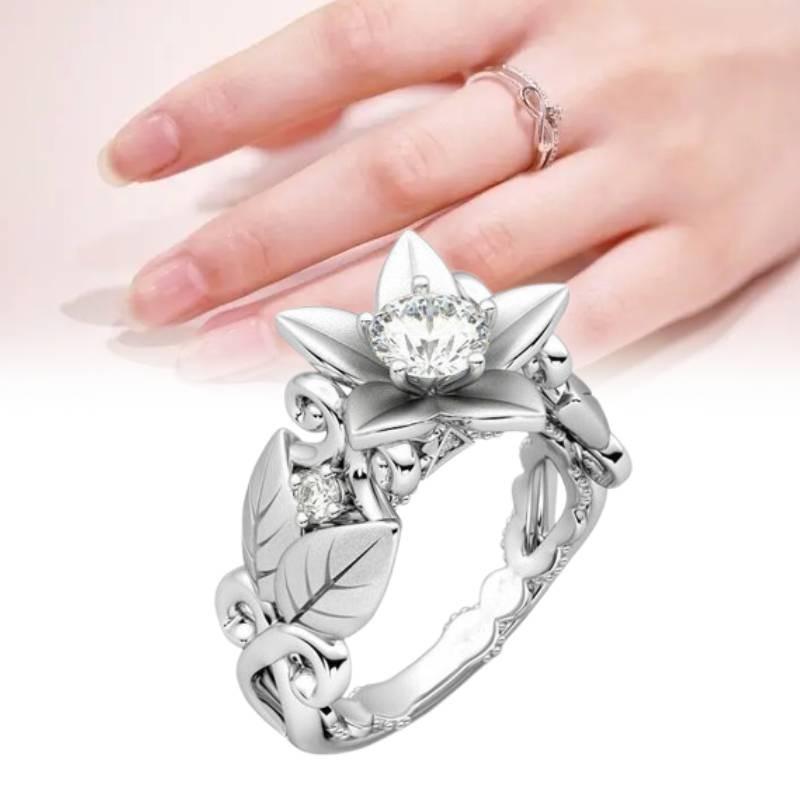 Flower Ring Leaf Hand Jewelry Decorative Ornaments Gift Fashion Elegant Simple