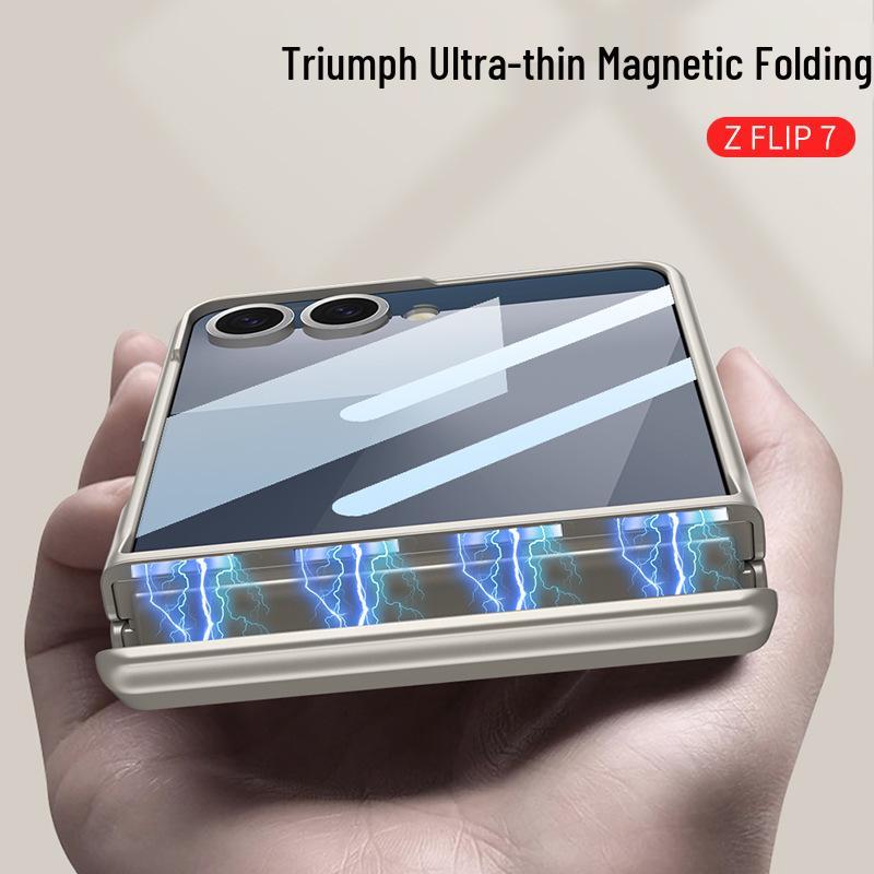 Slim Samsung Z Flip7 Case with Triumph Stand, Full Coverage, Anti-Fall, Solid Color, Hinge Protection