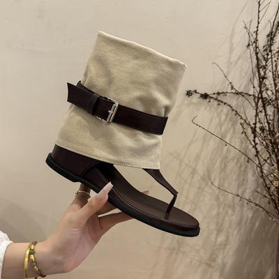 Retro Style 2025 Summer Women's New Designed Fashion Cool Boots Casual Belt Buckle Flip-flops Versatile Wedge Heeled Short Boots