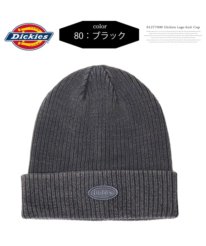 Dickies Pigmented Knit Cap, Cuff Knit Beanie, 81277800 (JP, Alphabet, Free Size, 80: Black)