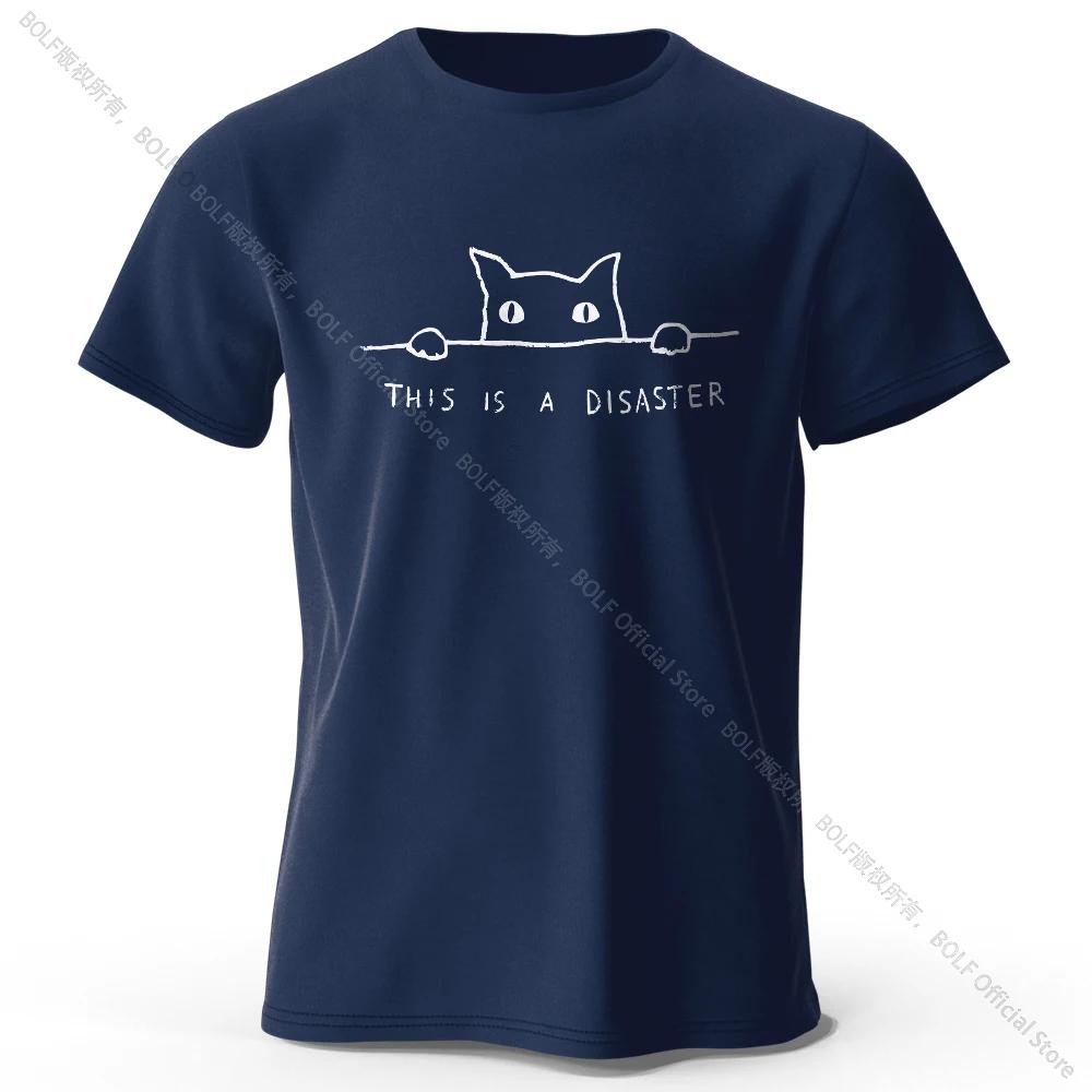 Minimalist Line Cat Print 100 cotton top Soft breathable round neck short sleeve T-shirt for men and women can be simple fashion