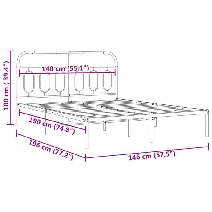 VidaXL Cadre de lit métal sans matelas avec tête de lit noir 140x190cm 377117