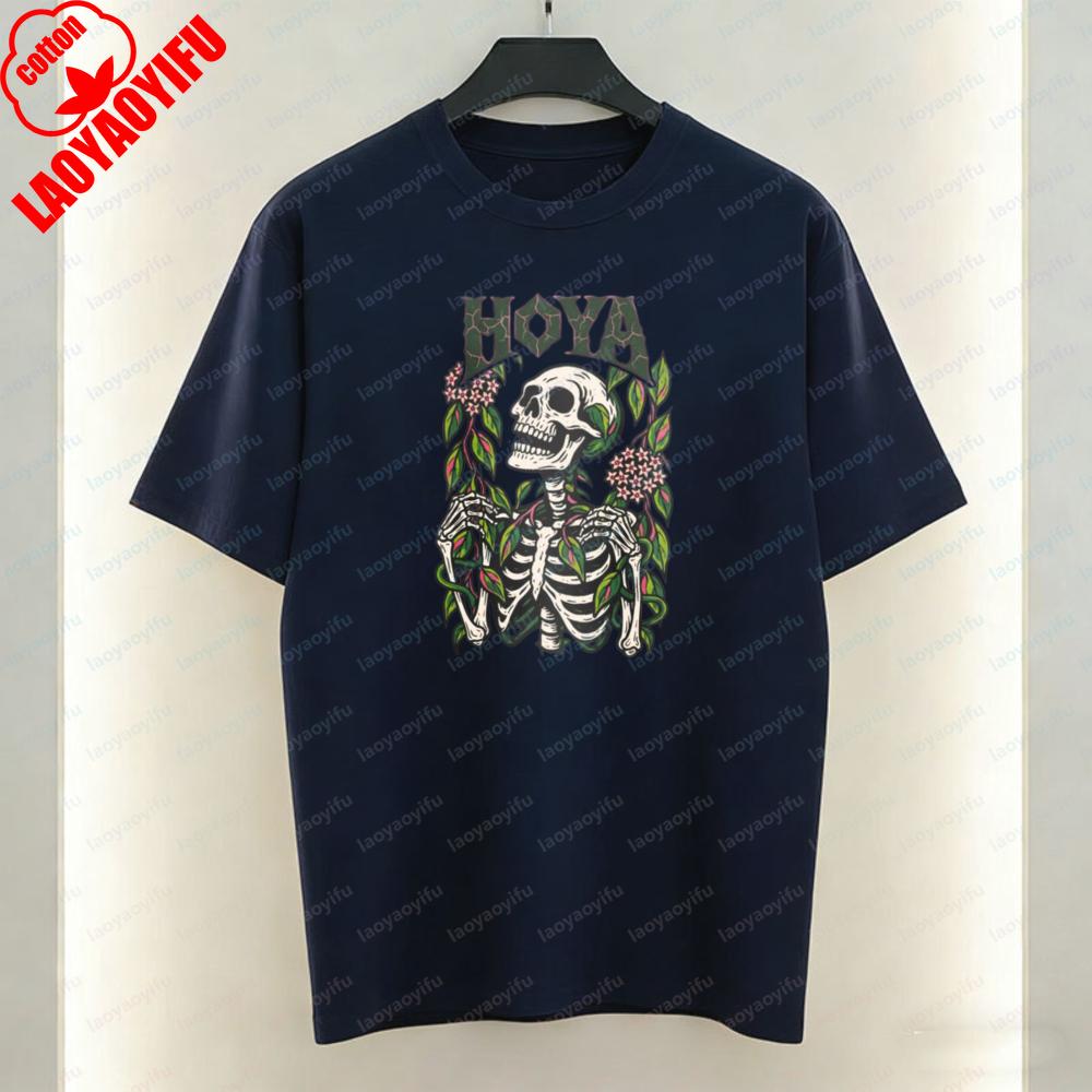 Harajuku Hoya Vine Skull Shirt for Women Unisex Gothic Botanical Tee Skeleton Plant Lover Gift Halloween Cottagecore Dark Clothes