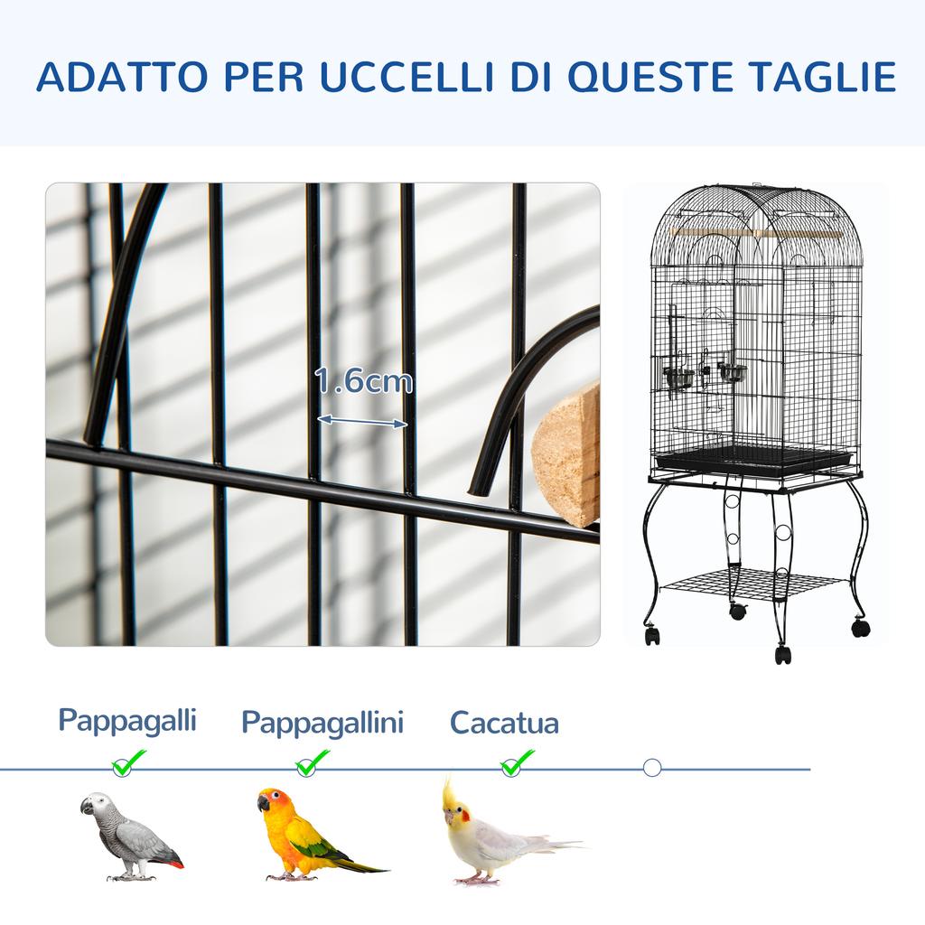 Cușcă pentru Păsări și Canari, Volieră cu Roți din Metal Negru 51x51x153 cm