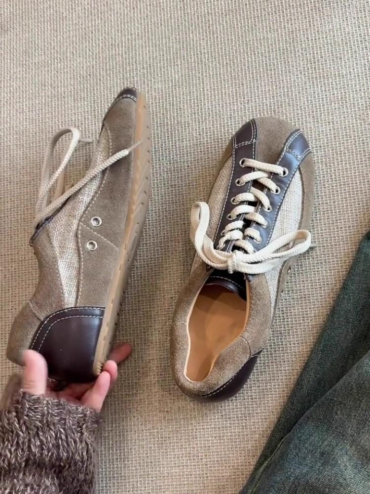 Sheepskin Version~ Retro Leather Lace-up German Training Shoes Women's 2025 New Niche Casual Sports Shoes Flat Forrest Gump Shoes