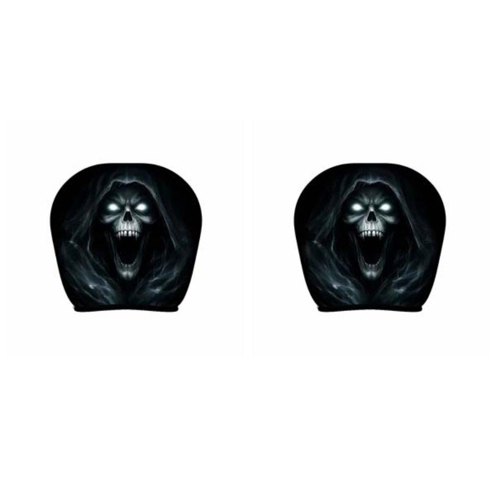 1pair Universal Fit Skull Headrest Cover Vivid Flat Print Gothic Seat Protector Daily Commute