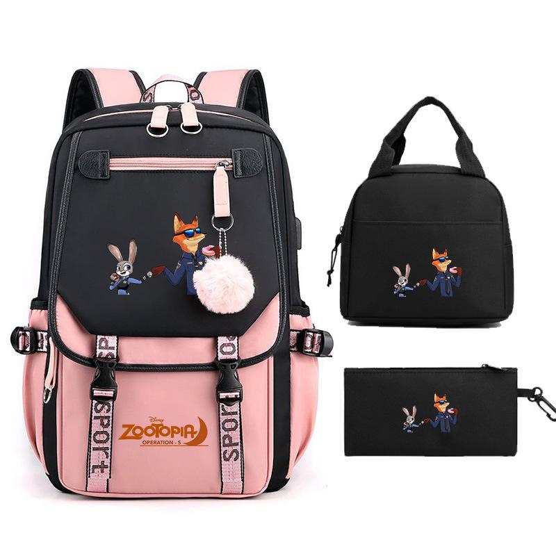 Crazy Animal City Clear And Sweet Printed Student School Bag Women'S Backpack Fashion Women'S Bag Three-Piece Set