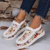 Plus Size Women's Shoes 2025 Autumn/winter New Casual Shoes Women's Christmas Print Fleece Warm Cotton Shoes