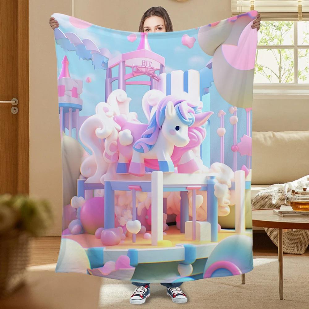 Anime unicorn flannel soft plush blanket airconditioned living room blanket bedroom childrens blanket student sofa blanket 75x100cm (30x40inch)