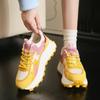 Fashion 2024 Air Mesh Leather Synthetic Chunky Sneaker Mixed Colors Heels Comfy Platform Breathable Autumn Vulcanize Shoes 5 Cm