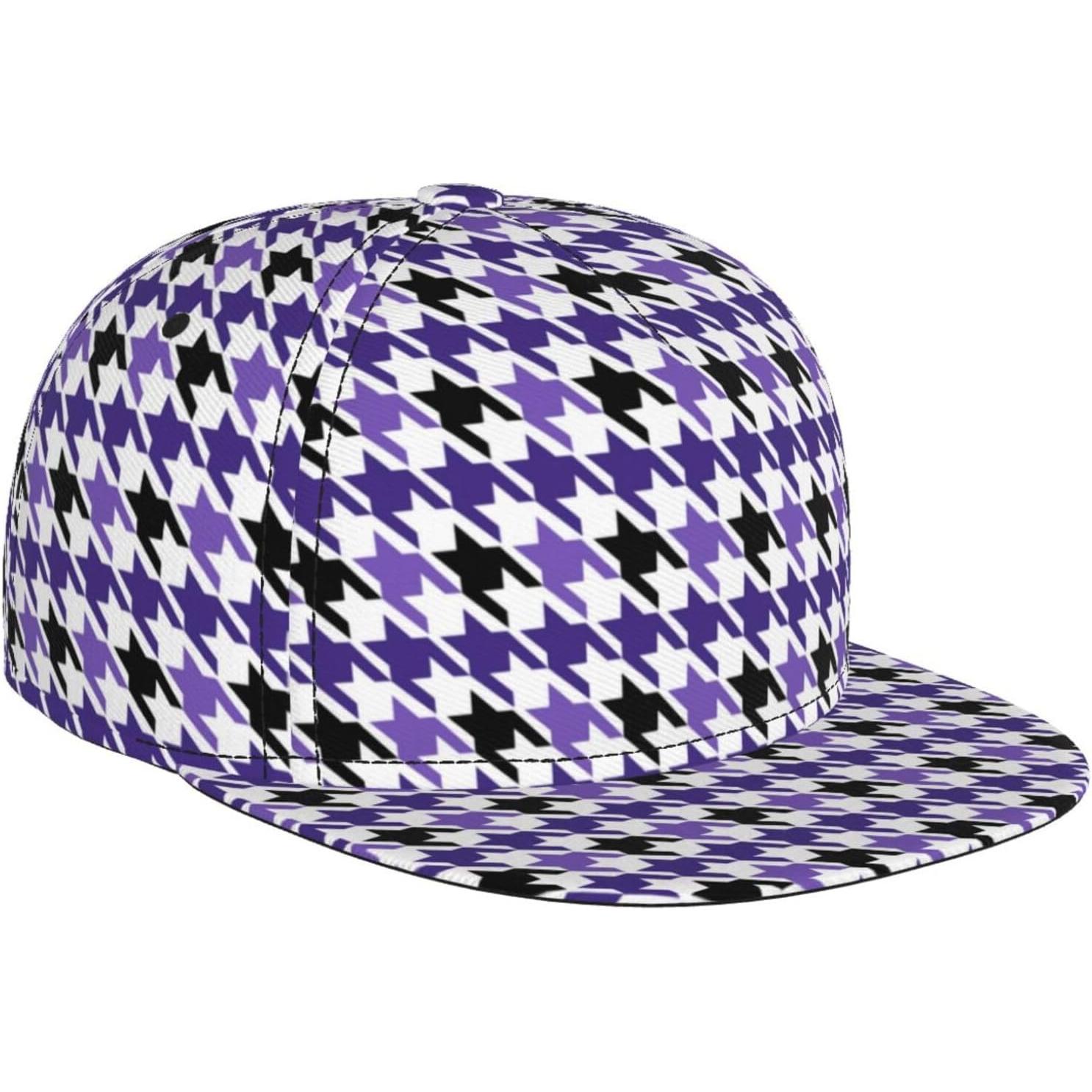 

Purple and Black Houndstooth Plaid Baseball Cap for Men Women, Adjustable Trucker Hat Snapback Sun Dad Cap Lightweight Unisex One Size