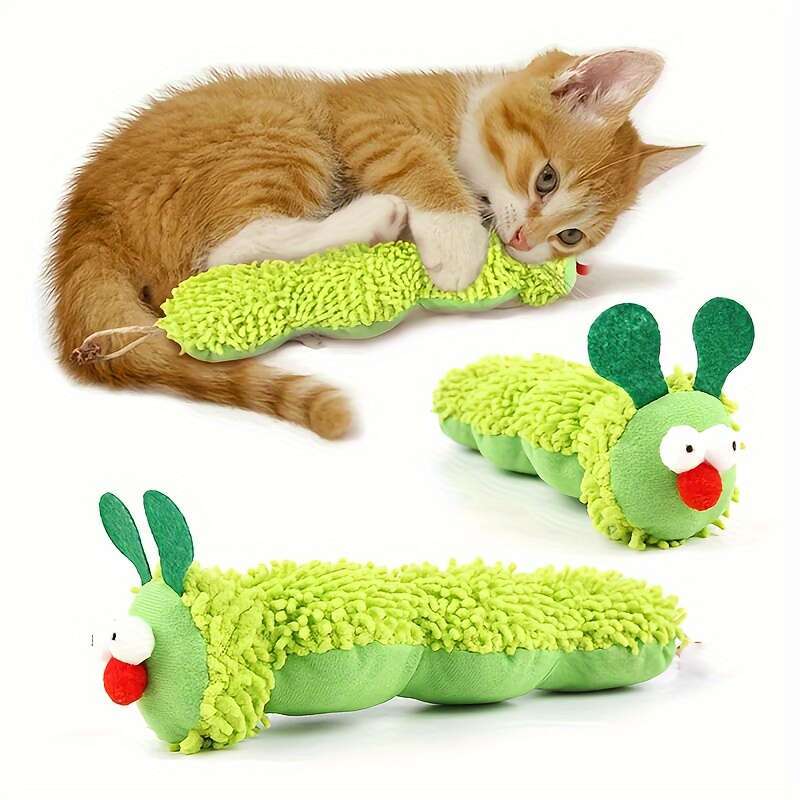 Interactive Caterpillar Whisker Whip Toy - Soft Plush Fabric Pillow with Cute Cartoon Design, Fun Stimulation Play Supply for Cat  Fun Pet Accessory